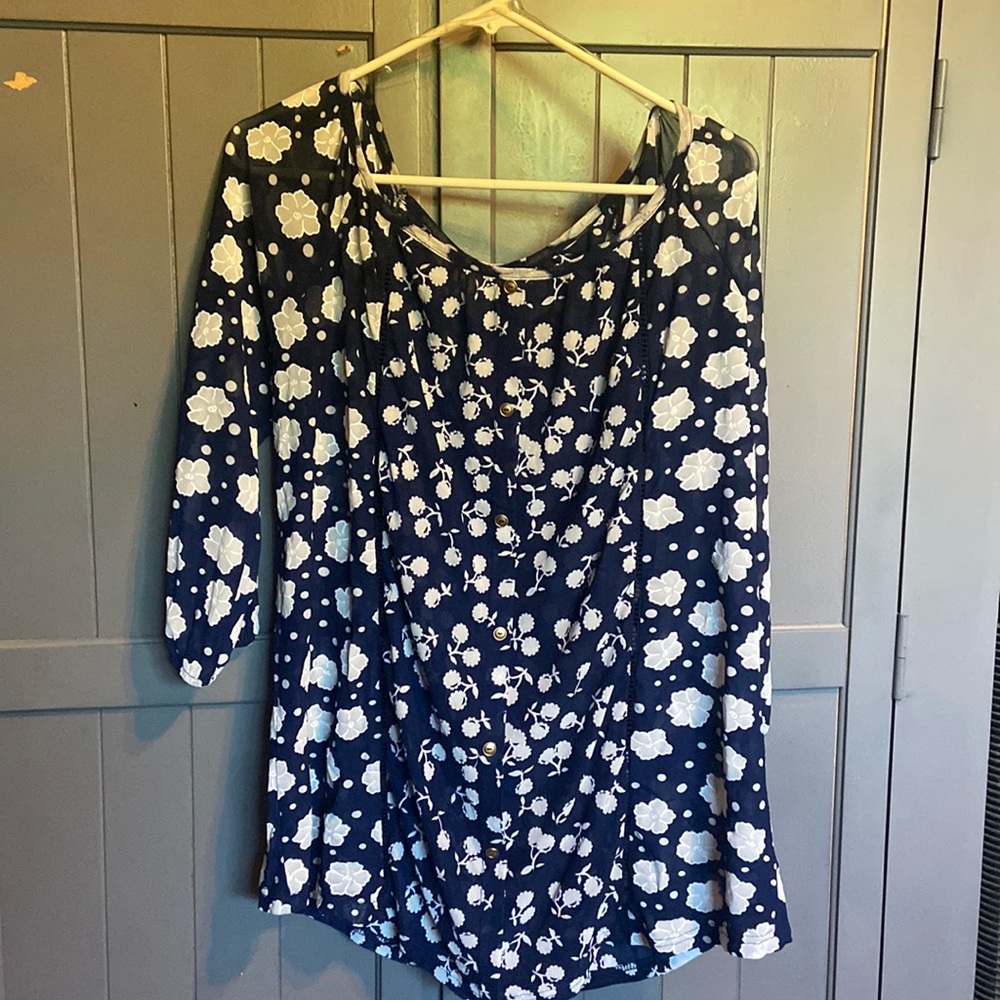 Sheer navy blue maternity blouse